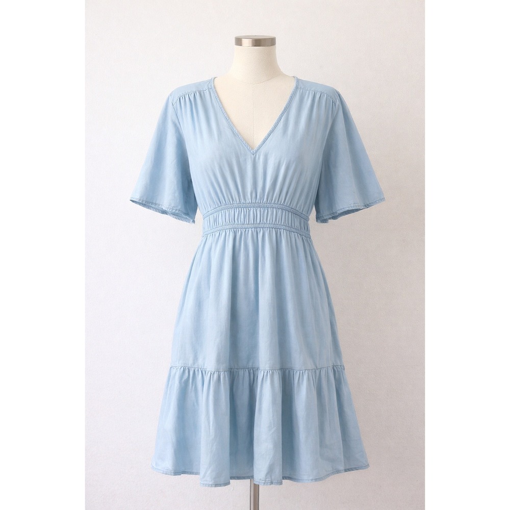 Speed Limit Tiered Dress Medium V Neck Babydoll Flutter Sleeve Feminine‎ Flowy